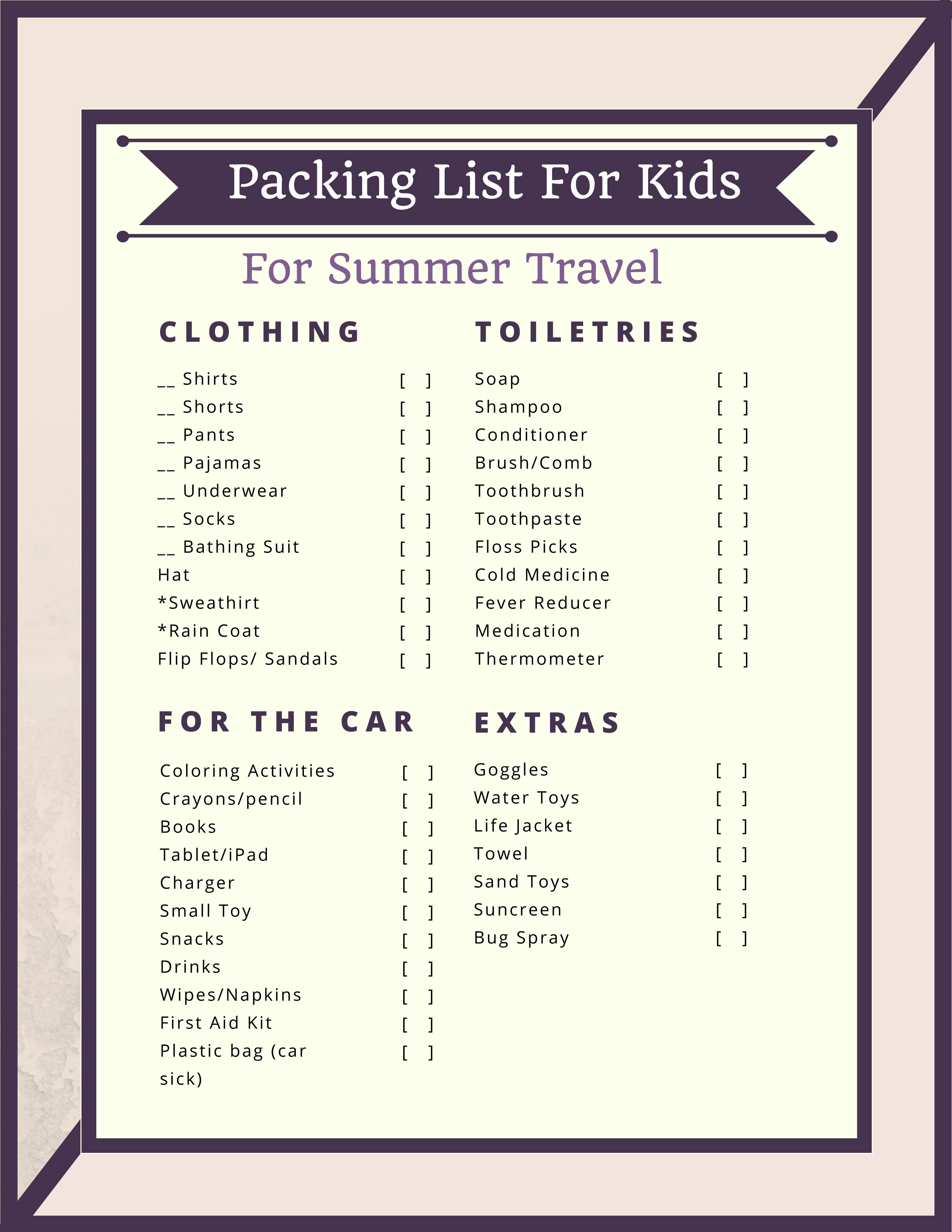 Free Printable Packing List For Vacation Francesco Printable