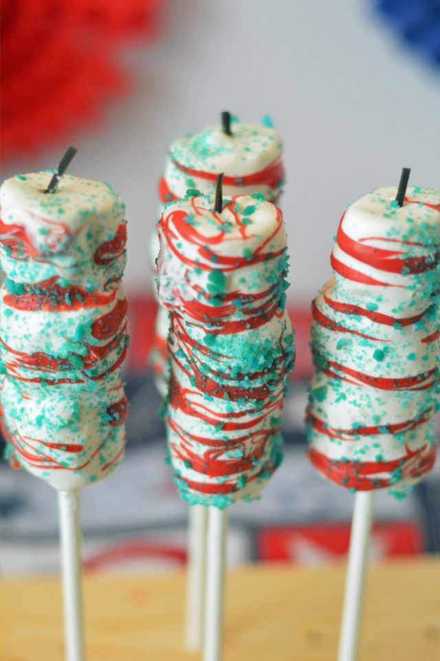 Firecracker Marshmallow Pops made with Pop Rocks